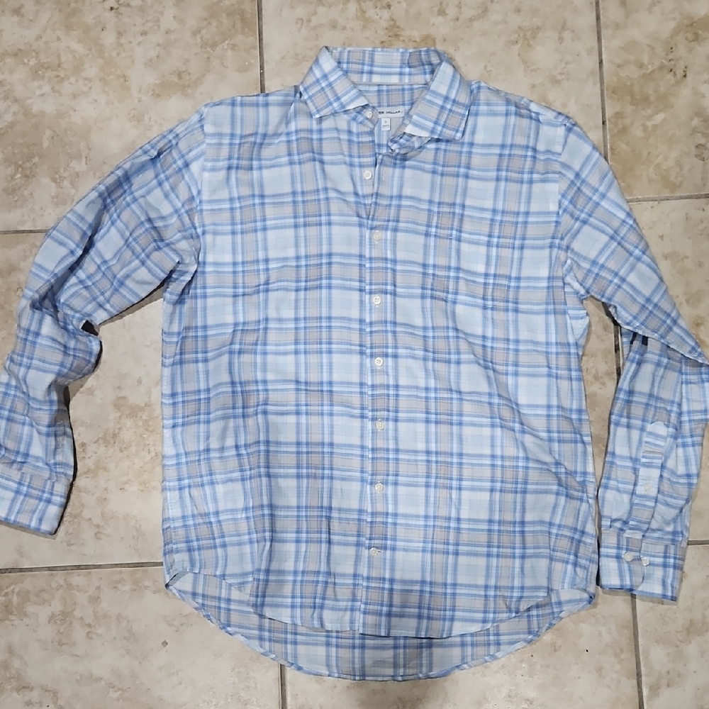 Peter Millar Sky Blue Checkered Button Down Shirt